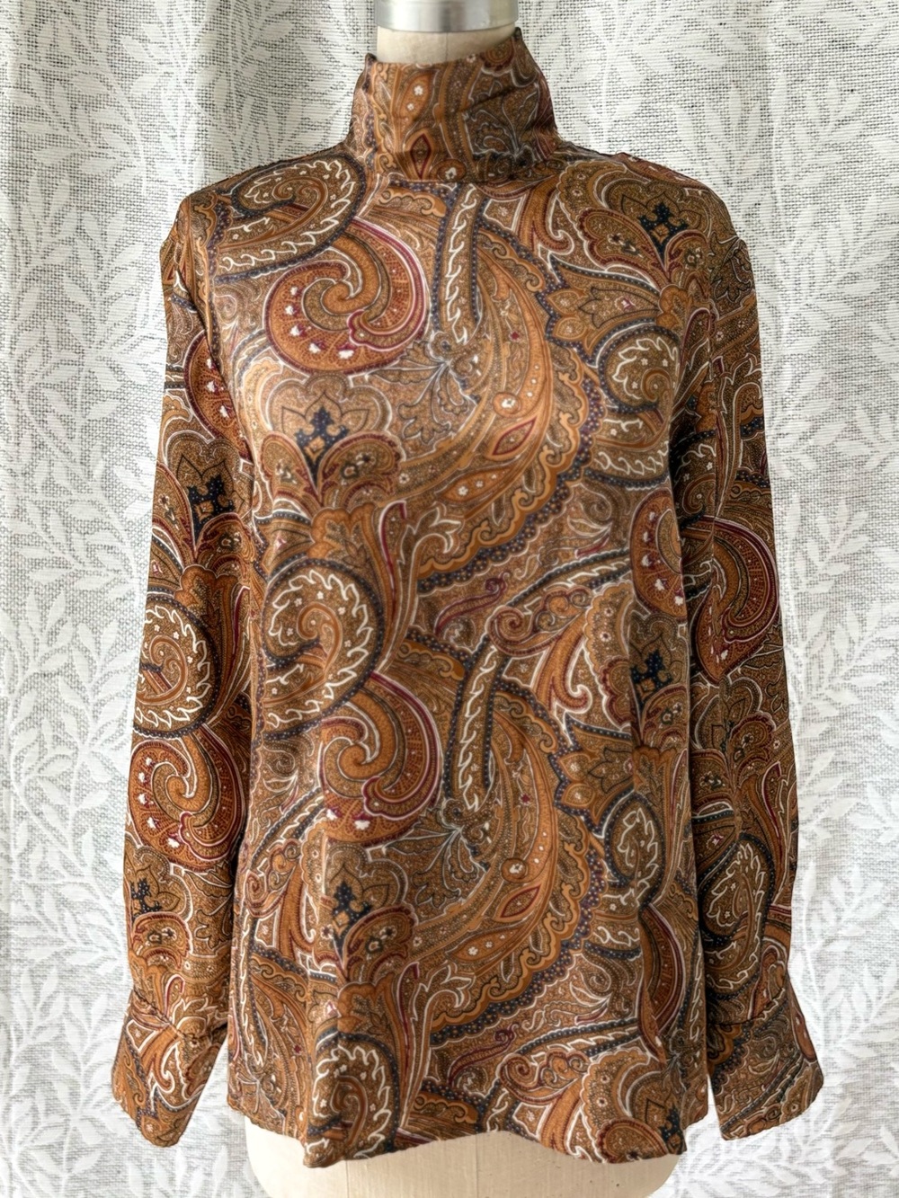 Vintage 80s JH Collectibles Paisley Blouse in Brown and Rust Tones